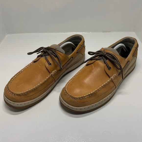 Rockport Men’s 11.5 Leather Boat Shoes Tan Brown Lace-Up Casual Comfort Shoes - Picture 2 of 16
